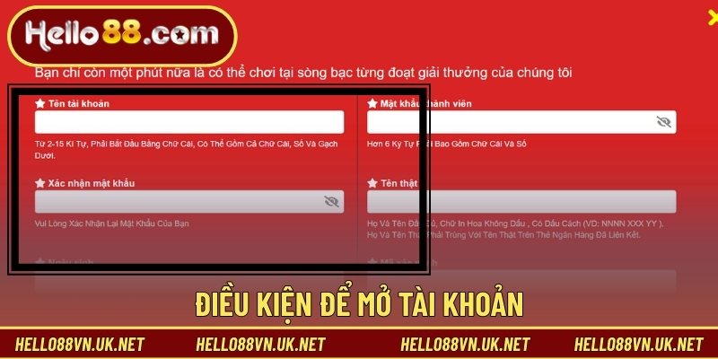 Điều kiện để mở tài khoản